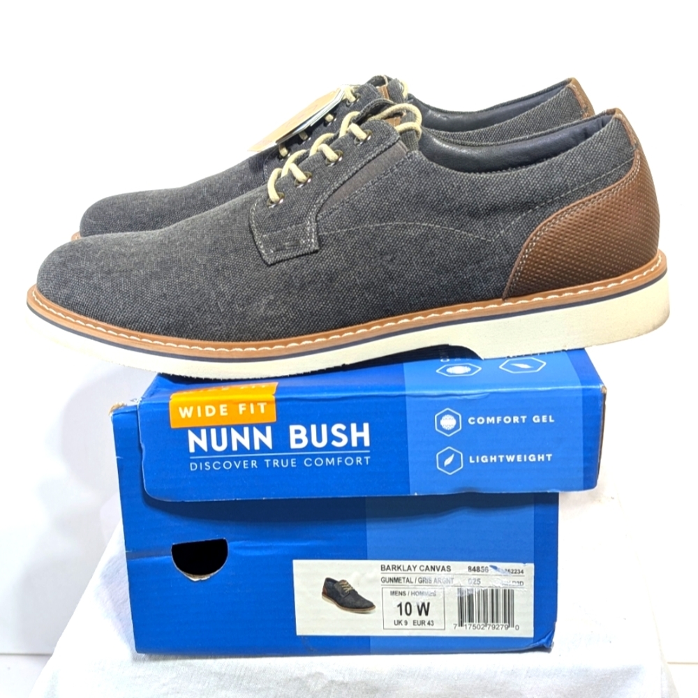 Nunn Bush Mens 10W Barklay Canvas Gunmetal Grey Oxfords Shoes 84856 Worn Once